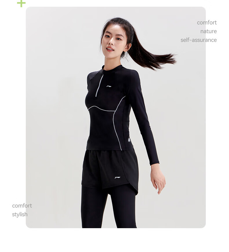 Li-Ning Women's Two-Piece Swimsuit with Long Sleeves And Pants, Diving And Surfing Suit, Hot Spring Equipment, Sun Protection Swimwear, 0522 Black L 5
