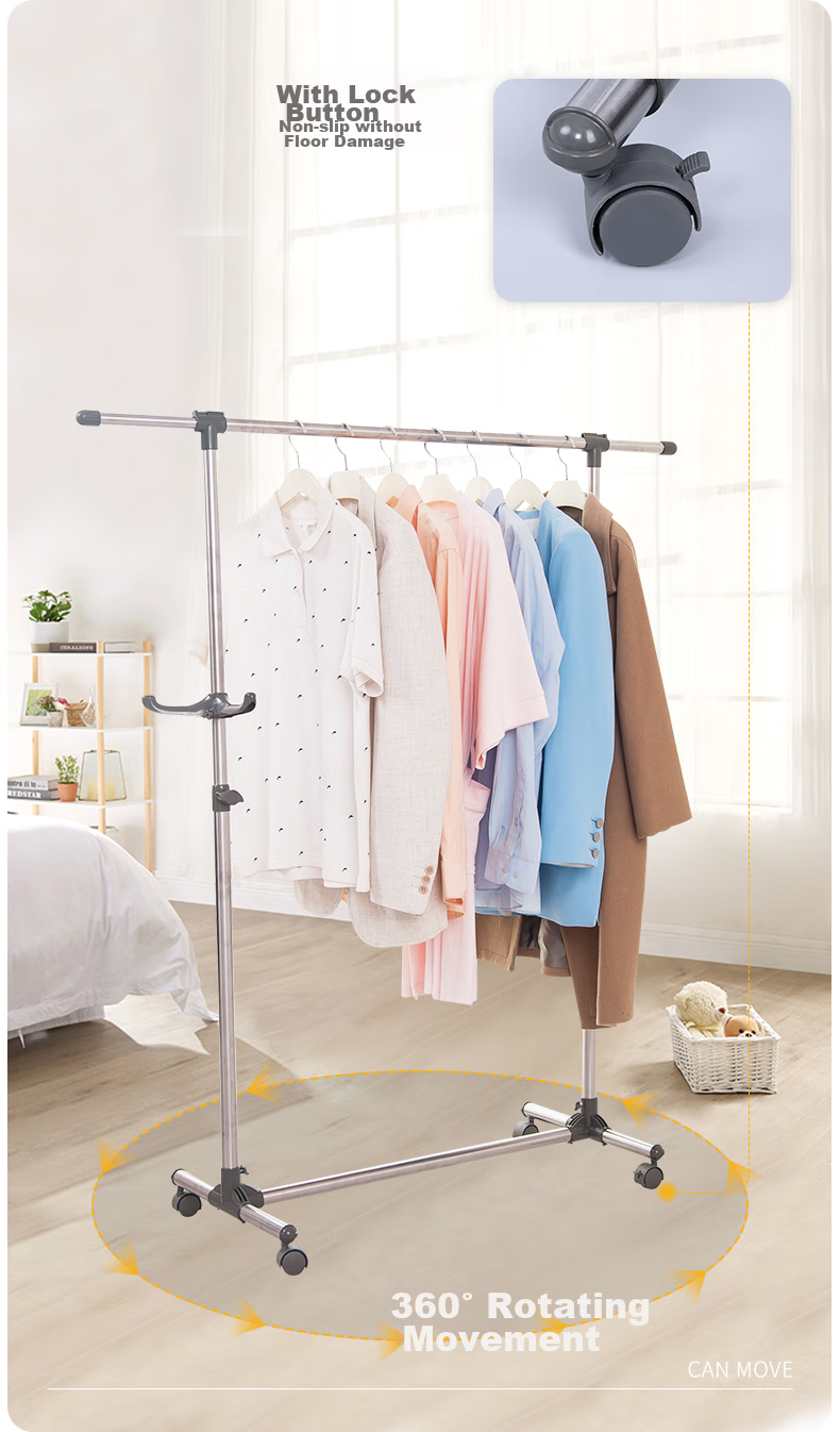 Baoyouni Clothes Drying Rack, Floor-Standing Clothes Hanger, Drying Pole, Clothes Hanger Stand, Single Pole, Indoor Bedroom, Simple Stainless Steel Rack 11
