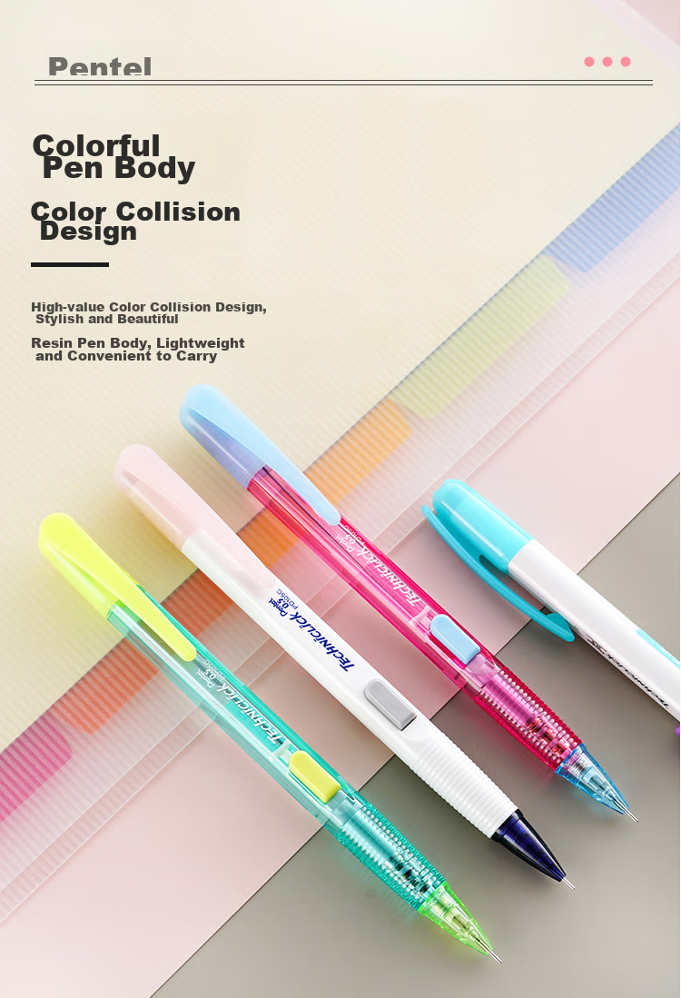Pentel [Best-Selling Product] 0.5 Side-Press Mechanical Pencil, Student Drawing Automatic Pencil with Eraser PD105C Color-Block Limited Edition, Yellow-Gree 5