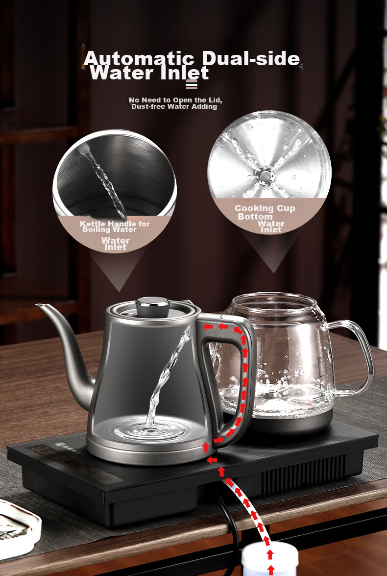 FUNORK Fully Automatic Electric Kettle with Tea Table, 304 Stainless Steel Integrated Tea Table And Coffee Table, Built-In Electric Teapot, Tea Set And Electric Tea Stove HL-602 Cleaning Model 1L 5