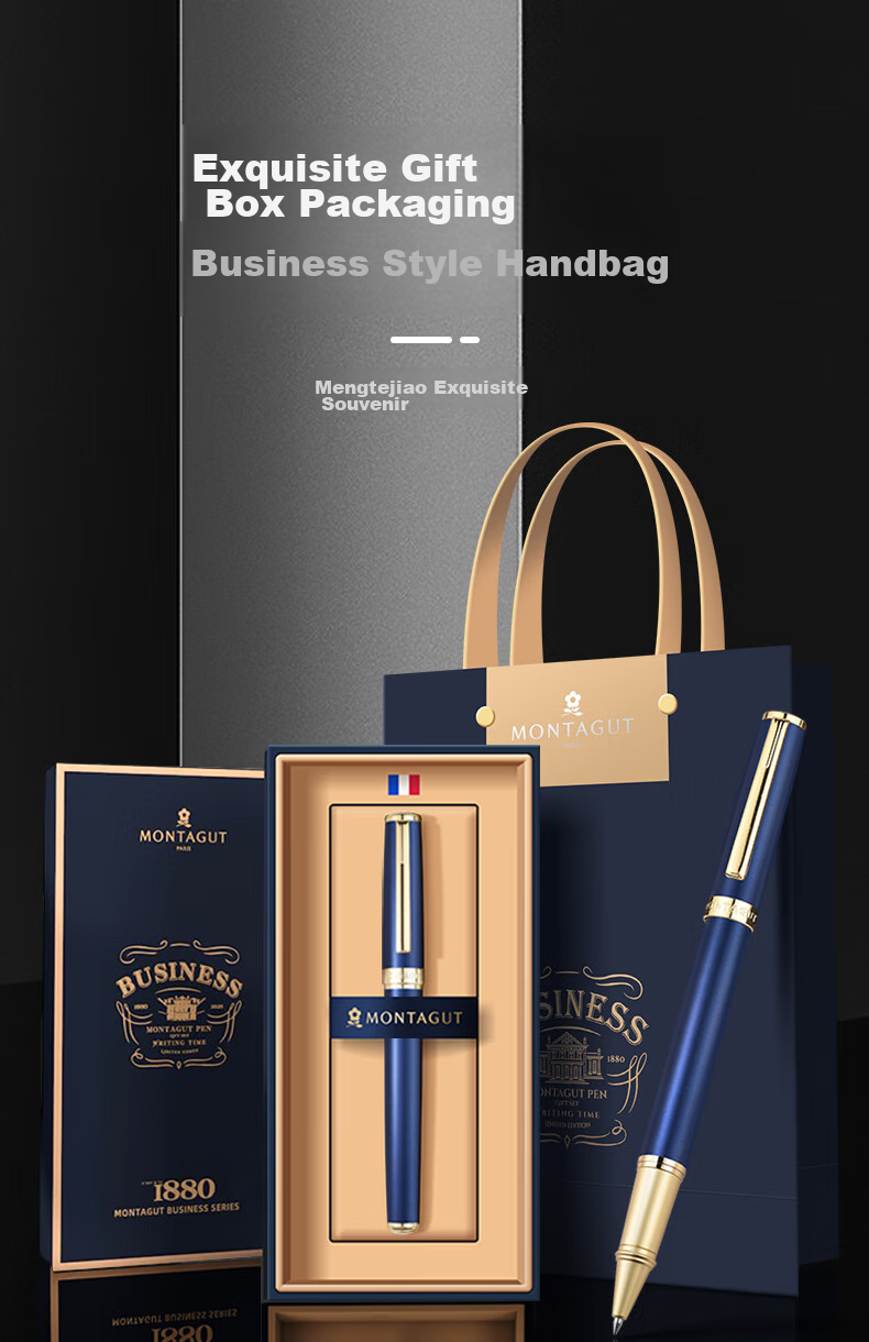 MONTAGUT Business Ballpoint Pen Corporate Gift Box Holiday Present for Clients, Employees And Students Metal Gel Pen Liyu Series Blue 0.5mm 1