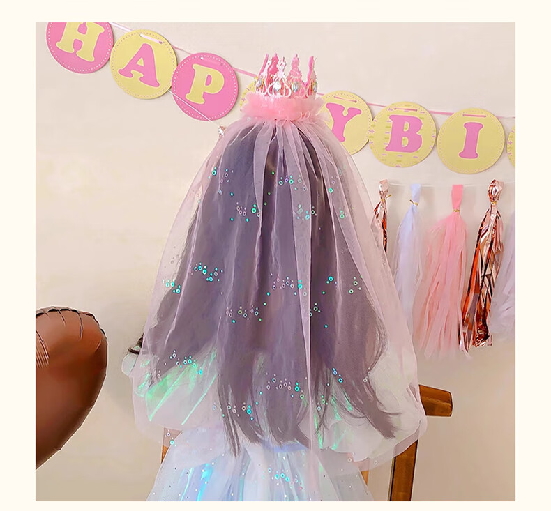 Duomeiyi Birthday Hat, Birthday Scene Decoration, Girl Adult Dress-Up, Children's Birthday Decorations, Props, Pink Crown, Veil 3