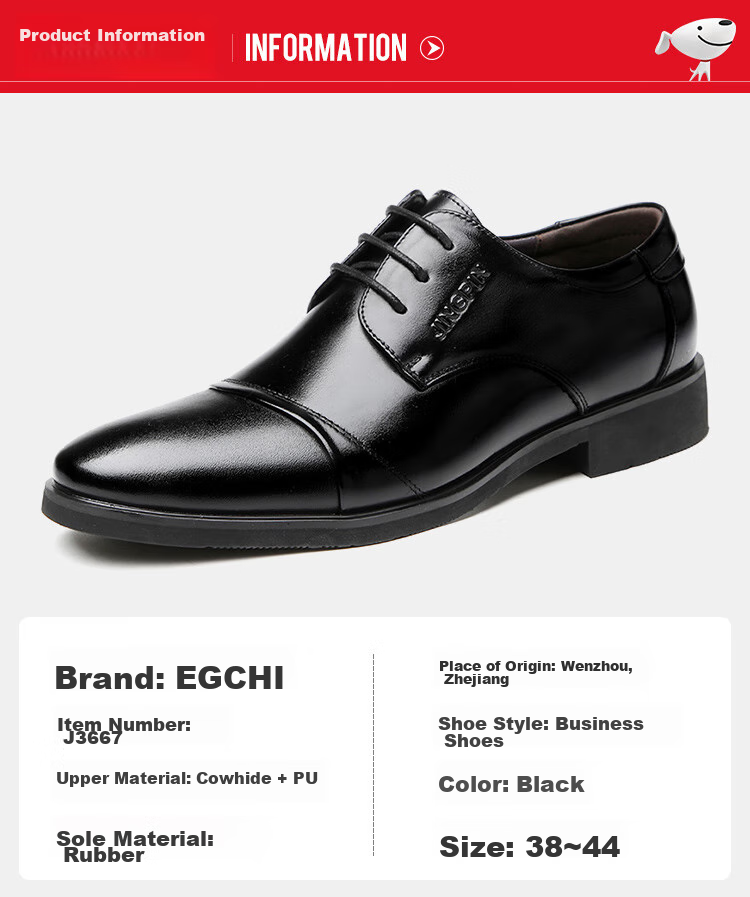 EGCHI Men's Leather Shoes, Business Formal Shoes, Comfortable Low-Top Lace-Up Leather Shoes, J3667, Black, Size 39 8