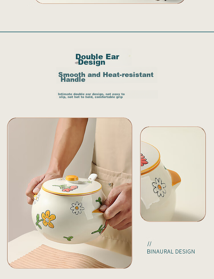 BJ Heat-Resistant Ceramic Lard Container Seasoning Jar for Pouring Hot Oil, Orange-Filled, 1.5L Capacity, Can Hold about 2.5 Jin of Lard 6