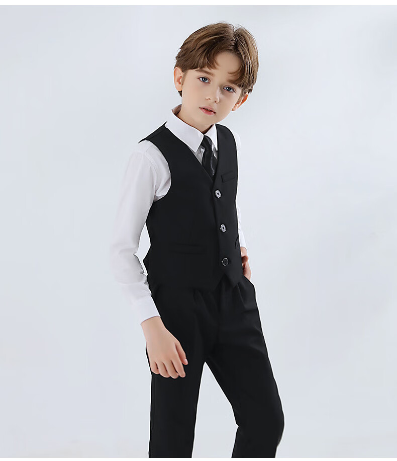 Yinuofang Children's Suit Vest Performance Host Formal Wear Black: Single Vest 130CM 7