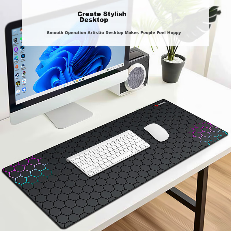 EXCO Mouse Pad, Extra Large Desk Mat, Computer Office Gaming Cartoon Anime Edge-Locked Keyboard Pad, Non-Slip, 800*300mm, Hexagonal Colorful 0258