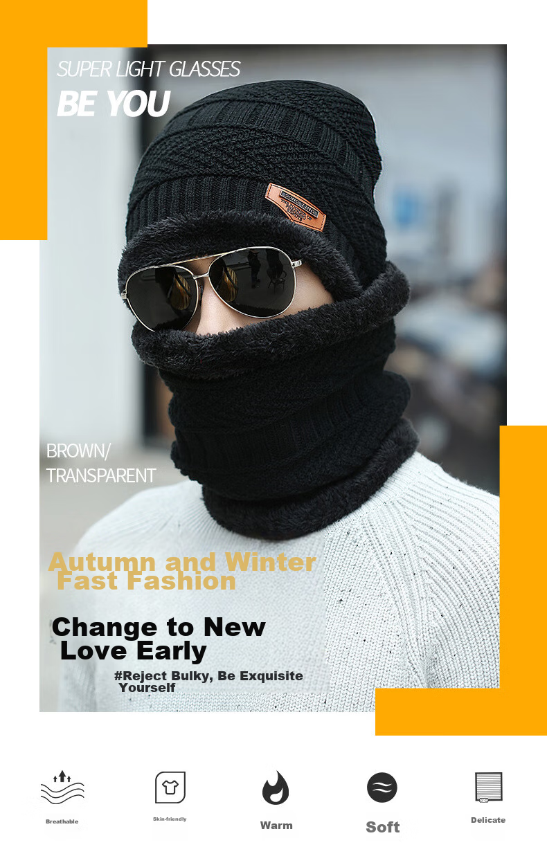 Move Iron Hat for Men And Women, Autumn And Winter Warm Fleece-Lined Thick Knitted Beanie Neck Gaiter Outdoor Cycling Cold-Proof Neck Warmer Hat, Gray 1