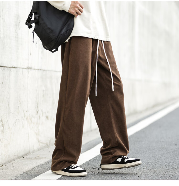 Huili Corduroy Pants for Men, Spring And Autumn New Style, Loose Straight Wide-Leg, Casual Sports Trousers, Long Pants, Black, 3XL 14