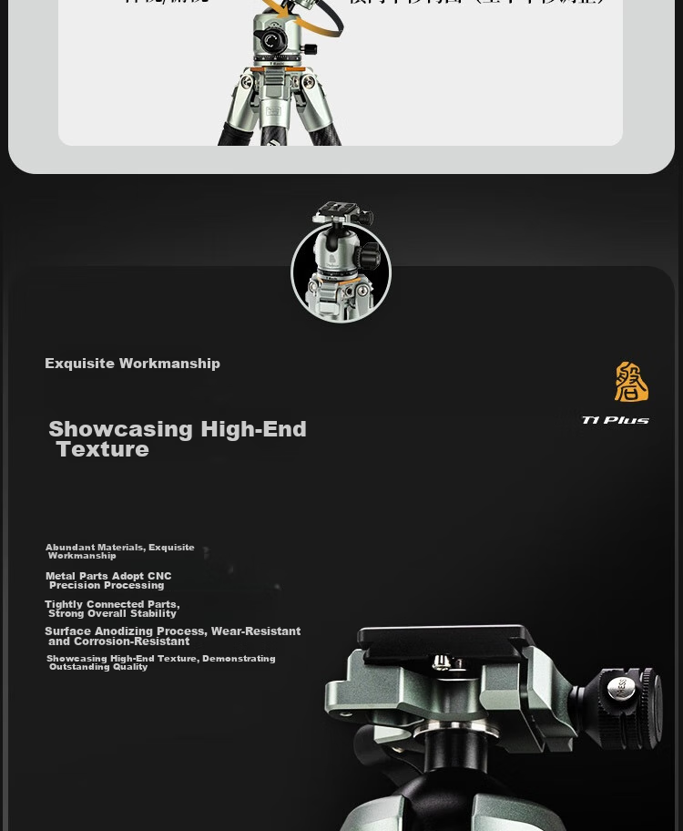 Fotopro T1 Plus without Center Column, 10-Layer Carbon Fiber, Multi-Expand Holes, Dual Panoramic Ball Head, All-Terrain Master-Level Photography And Videography Professional Camera Mirrorless Camera Tripod 20