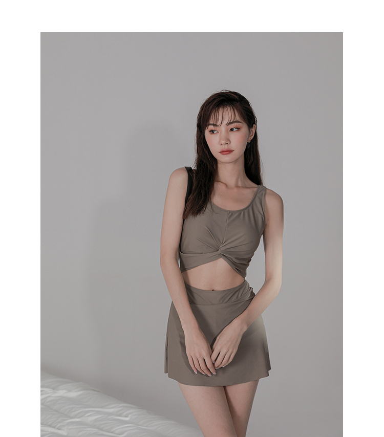 OMOM Women's Summer One-Piece Swimsuit, Tummy Control, Slimming, Conservative, Sexy, Skirted, Fairy-Like, Instagram Style, Hot Spring Swimming Suit, Coffee Color, Size M (Recommended for 88-98 Jin) 5