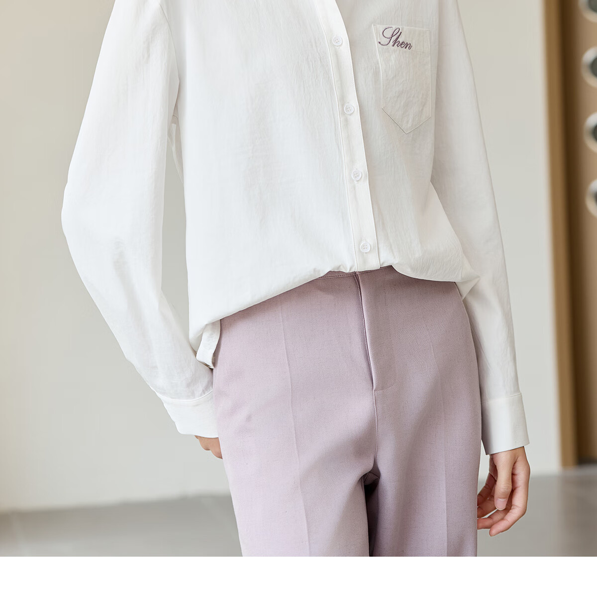 Chushen Spring And Autumn Long-Sleeve Shirt for Women, Turn-Down Collar, Embroidered Pockets, Versatile Commuter Blouse Top S143C2027 10