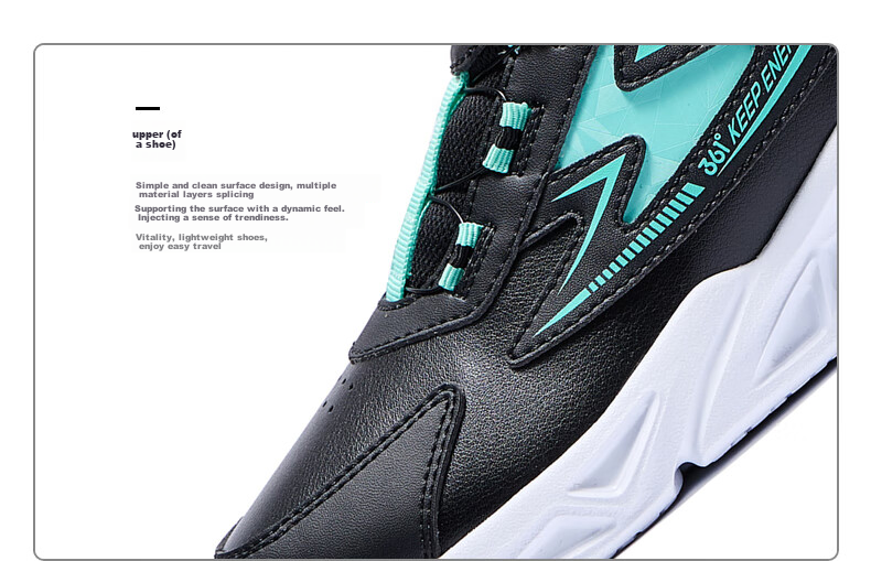 361° Children's Running Shoes, Fall/Winter, for Boys And Girls Aged 3-14, Shock-Absorbing, Rotary Buckle, Leather Upper, Sports Shoes, Blue, Size 38 25