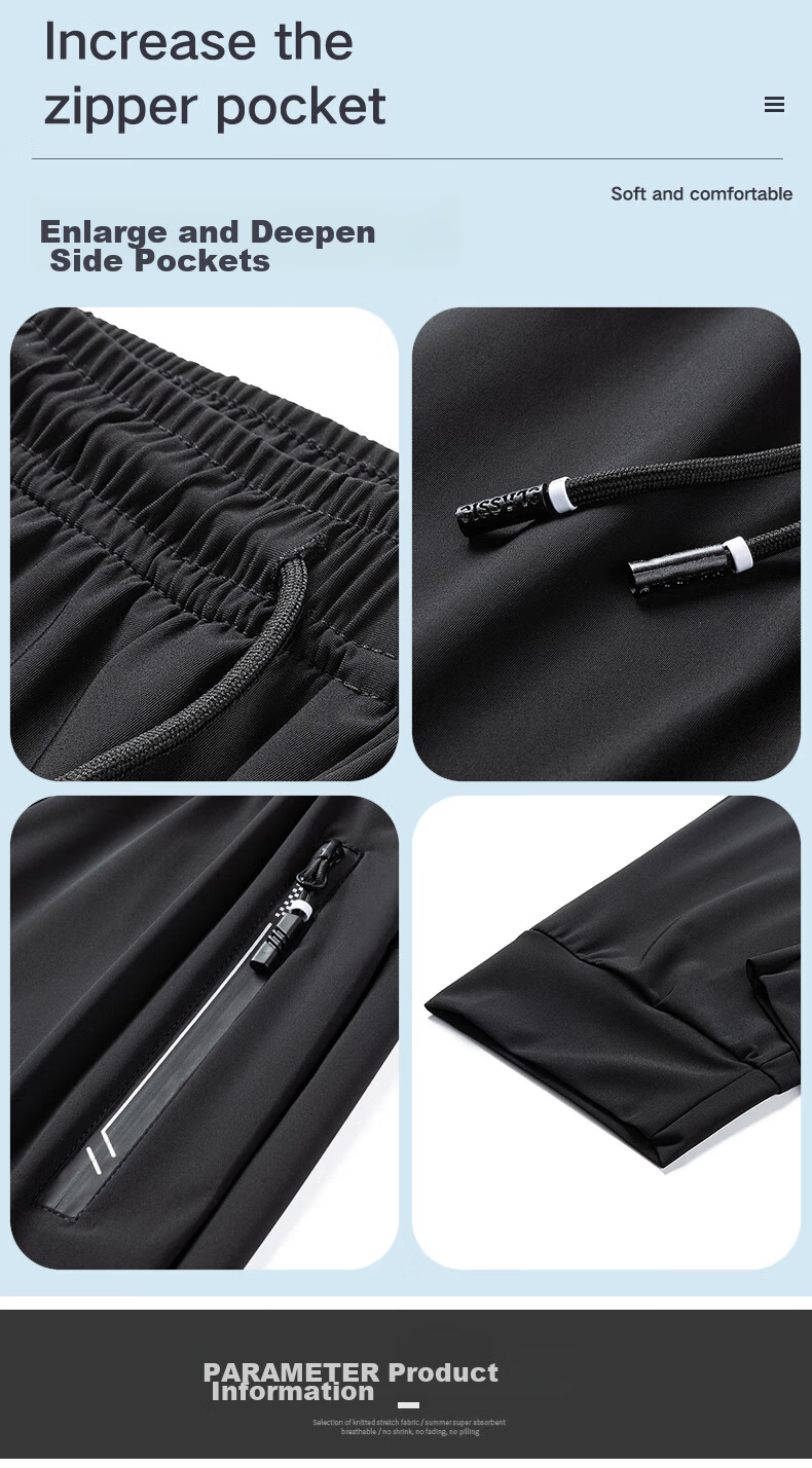 JEEP SPIRIT Casual Pants for Summer, Ice Silk Breathable Versatile Outdoor Quick-Dry Lightweight Sports Pants, Black Straight Leg, XL 7