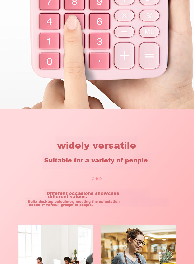 Deli [Super Popular] Dual Power Computer, 12-Digit Large Screen Desktop Calculator, Fourth Grade Student Calculator, Office Supplies, Pink TE837C 4