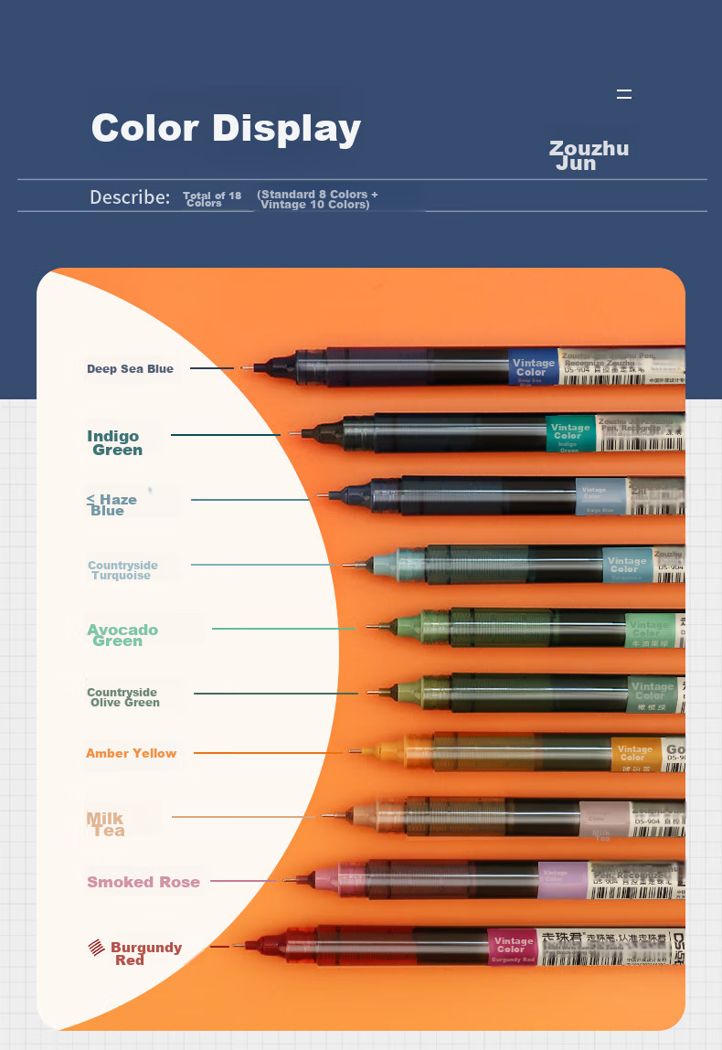 Dianshi Colorful Rollerball Pen, 0.5mm Full Needle Tube, Student Signature Pen, Ink Pen, Ballpoint Pen, 904 Ballpoint, Vintage Color, Multiple Colors, Quick-Drying, 5 Pens Per Box 9