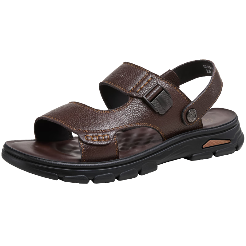 CAMEL Men's Sandals, Cowhide Leather, Two-Way Business Sandals And Slippers, G14M211623, Brown, Size 42