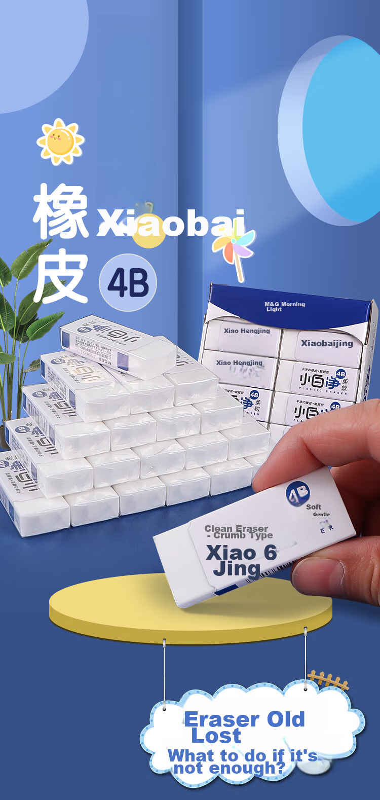 M&G Clean Eraser, White, Safe, Soft, Office Use, No Residue, Erases Without Messing Hands, Large Size, 3-Pack AXP963HM 1