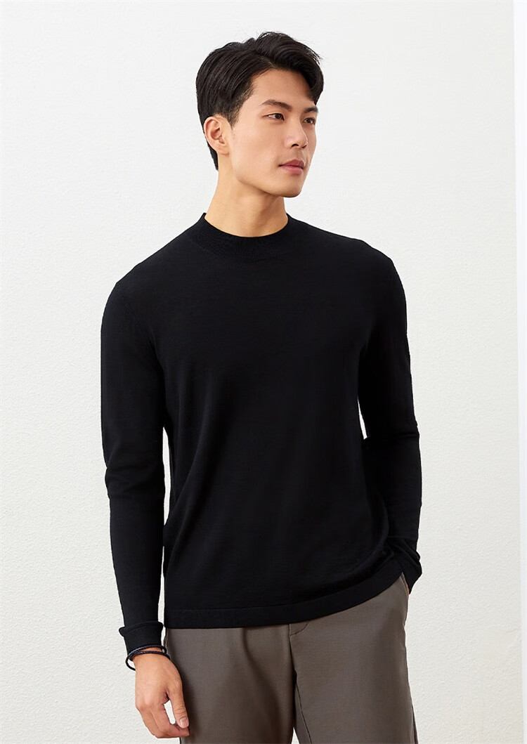 Goldlion Men's Wool Sweater, Spring And Autumn New Style, Simple Solid Color Knitted Inner Layer Top WLR0739-LK103, Navy Blue, M00 13