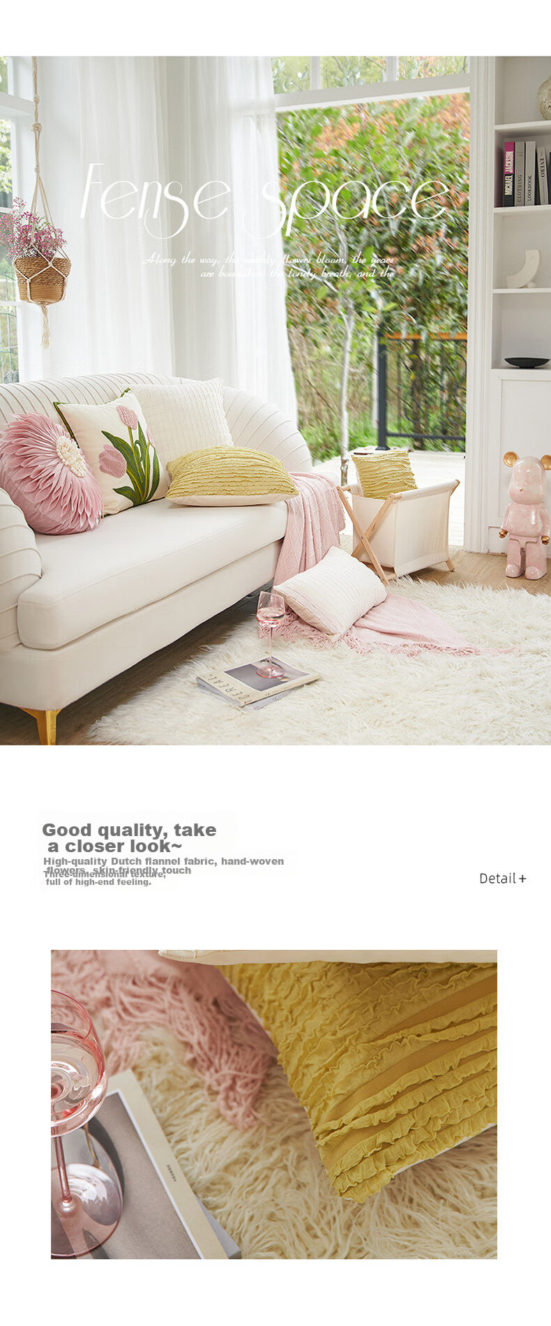 AVIVI Sofa Cushion, Bed Pillow, Car Lumbar Support, Office Backrest Cover with Pillow Core, 45*45 Tulip Patter 7