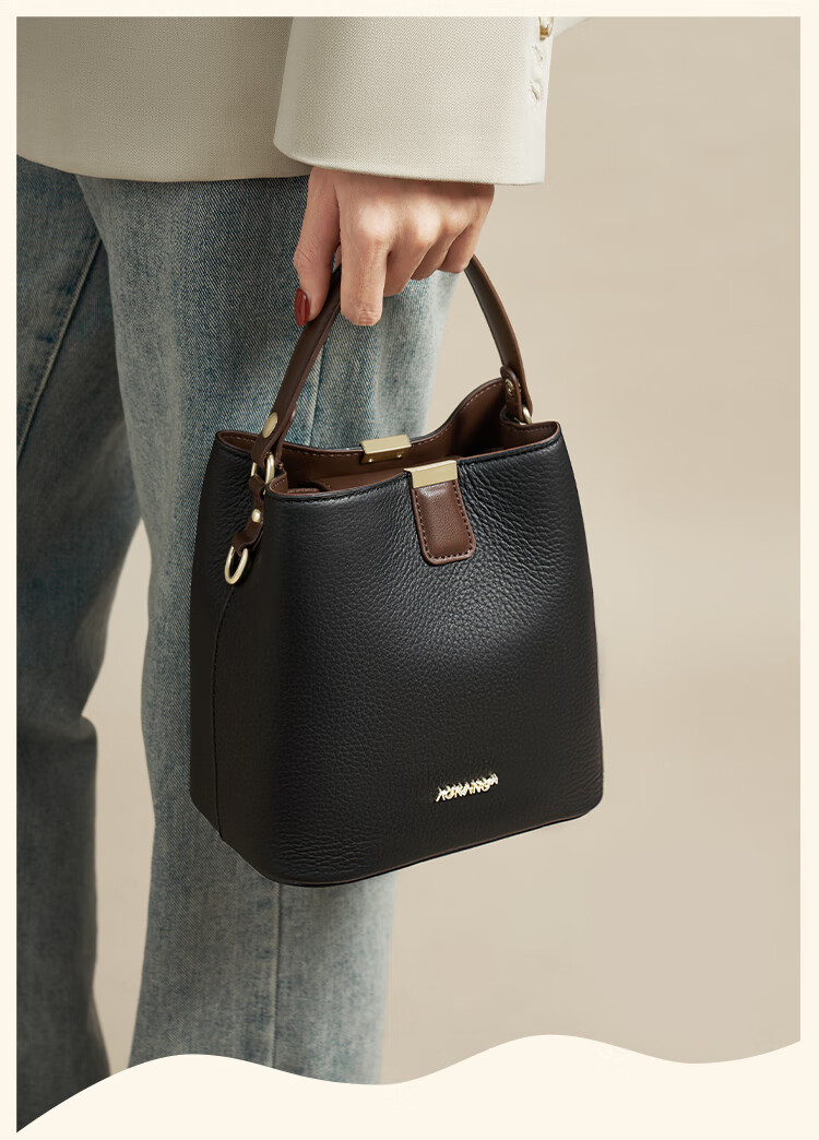 Aokang Women's Handbag, Trendy Cowhide Bucket Bag, Light Luxury Crossbody Shoulder Bag, Birthday Mother's Day Gift for Girlfriend Or Wife 2