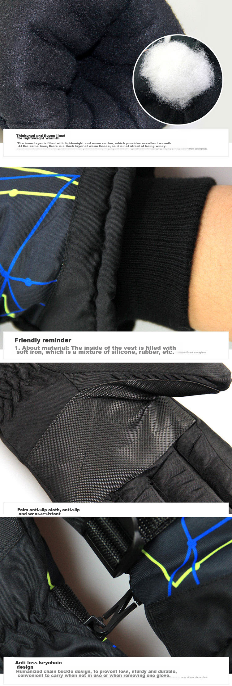 BWNK Winter Warm Gloves, Men's Windproof And Waterproof, Cycling Gloves, Sports Skiing Gloves, Lake Blue Color 3