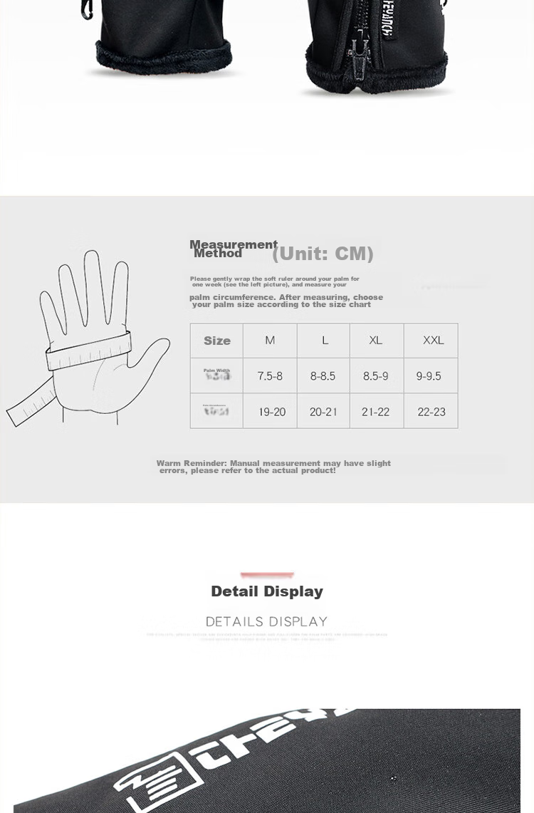 BWNK Outdoor Waterproof Gloves, Winter Zipper Touchscreen Gloves for Men And Women, Windproof Warm Fleece-Lined Gloves for Hiking And Skiing 9
