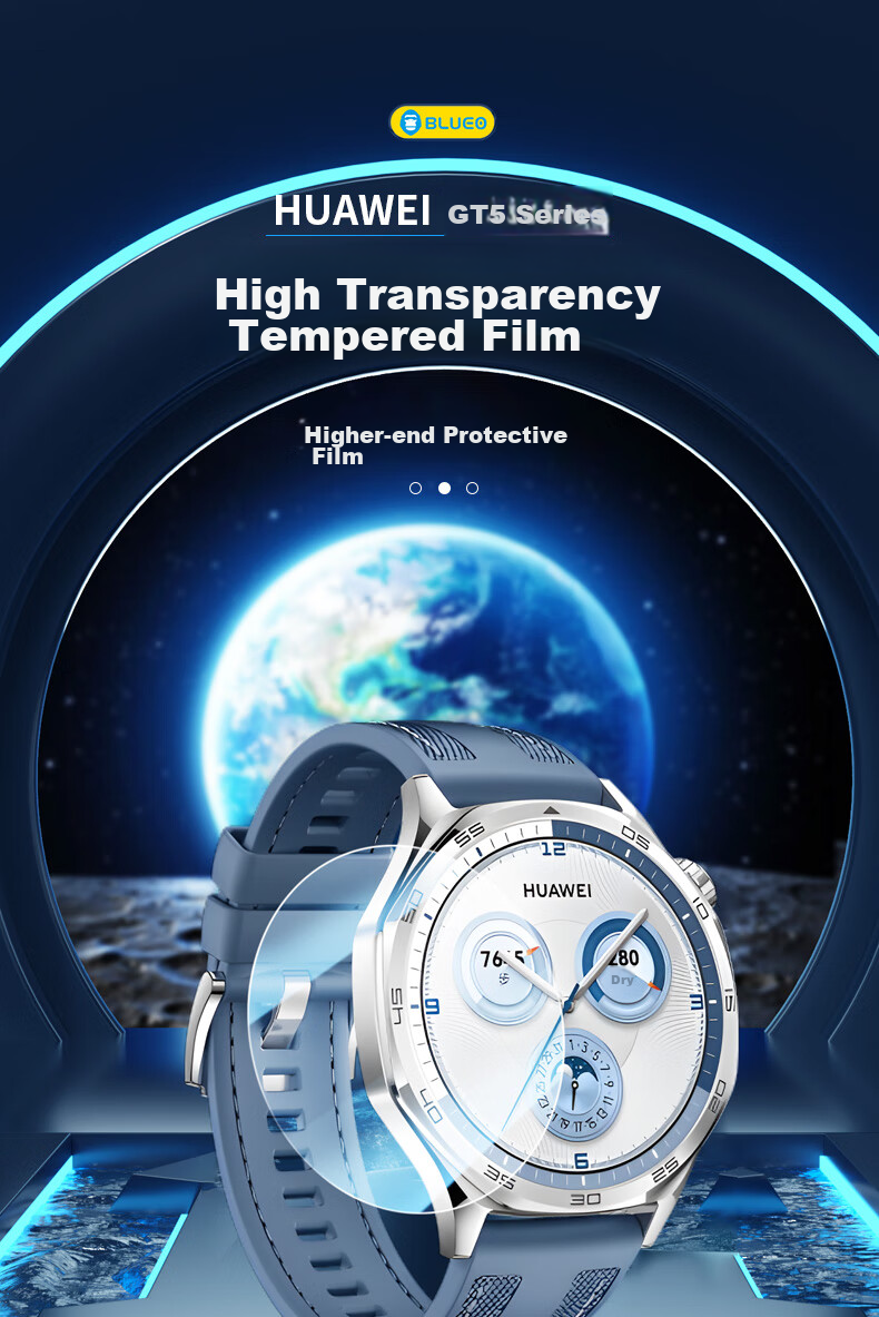 Lanxingxiansheng Tempered Glass Screen Protector for Huawei WATCH GT5pro, 42mm Full Coverage Anti-Scratch Anti-Drop Wear-Resistant HD Watch Film 2