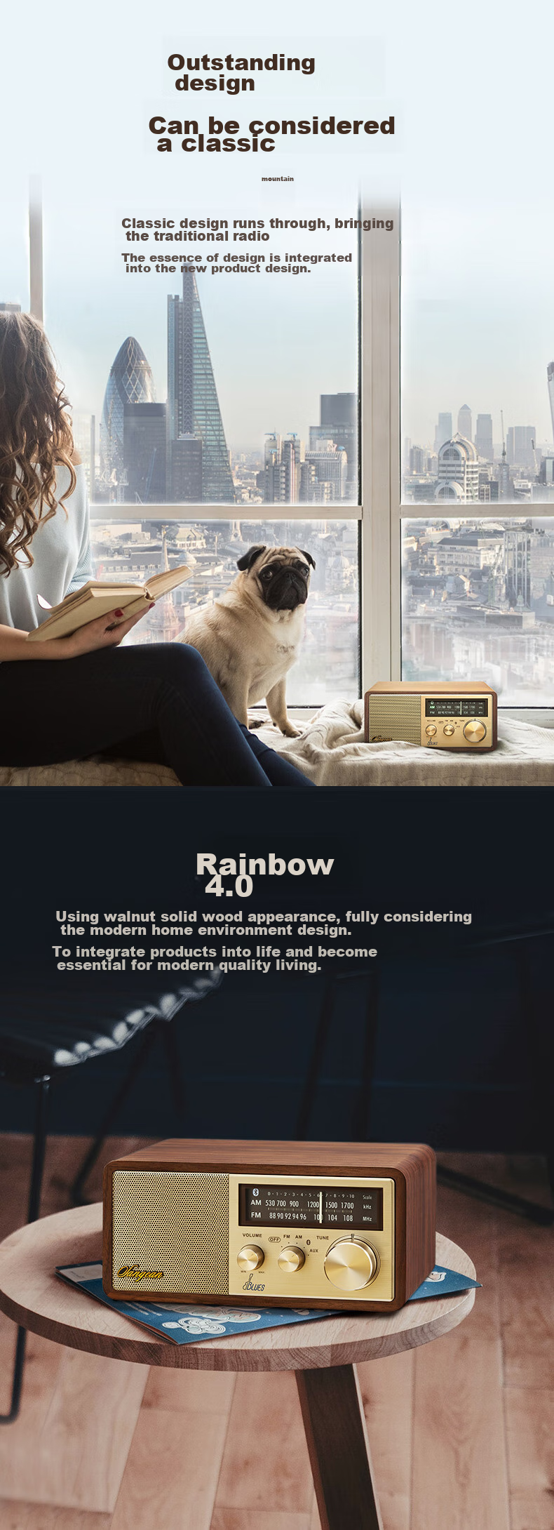 SANGEAN WR-11BT BLUES II Retro Desktop Wireless Bluetooth Speaker, Wooden Cabinet, Small Audio System, High-End Gift, Semiconductor Radio 2