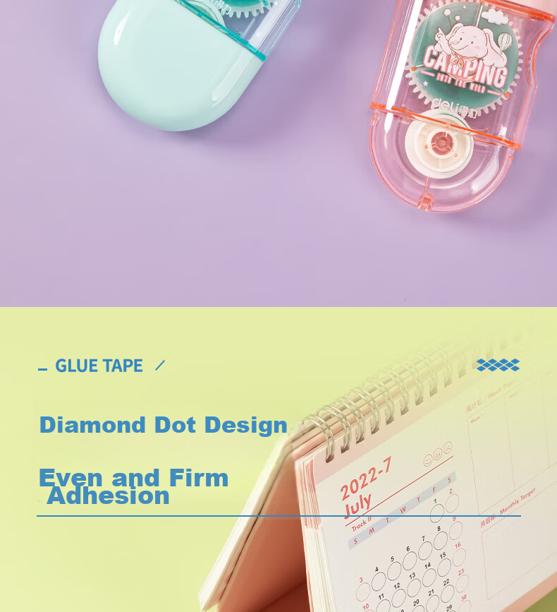 Deli Correction Tape with Dots, Double-Sided Dot Glue, New Solid Glue, Back-To Stationery, Student Creative Handmade Double-Sided Tape, Erasable, Three-Pack TG10 5