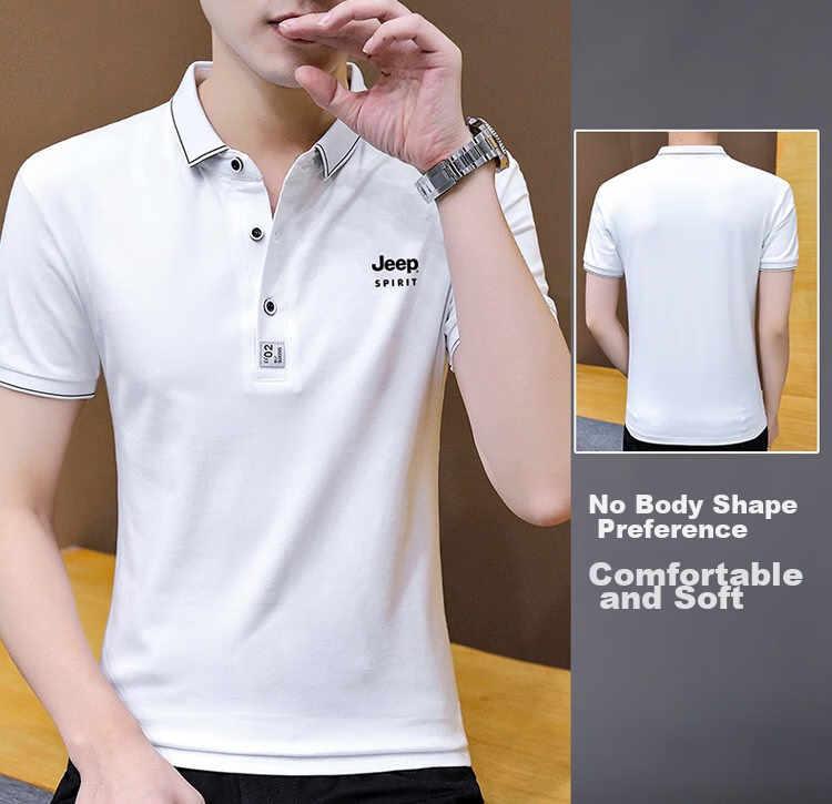 JEEP SPIRIT Men's Short-Sleeve T-Shirt, Summer POLO Shirt, Business Casual, Turn-Down Collar, Breathable, Slim Fit, Black, Size L 8