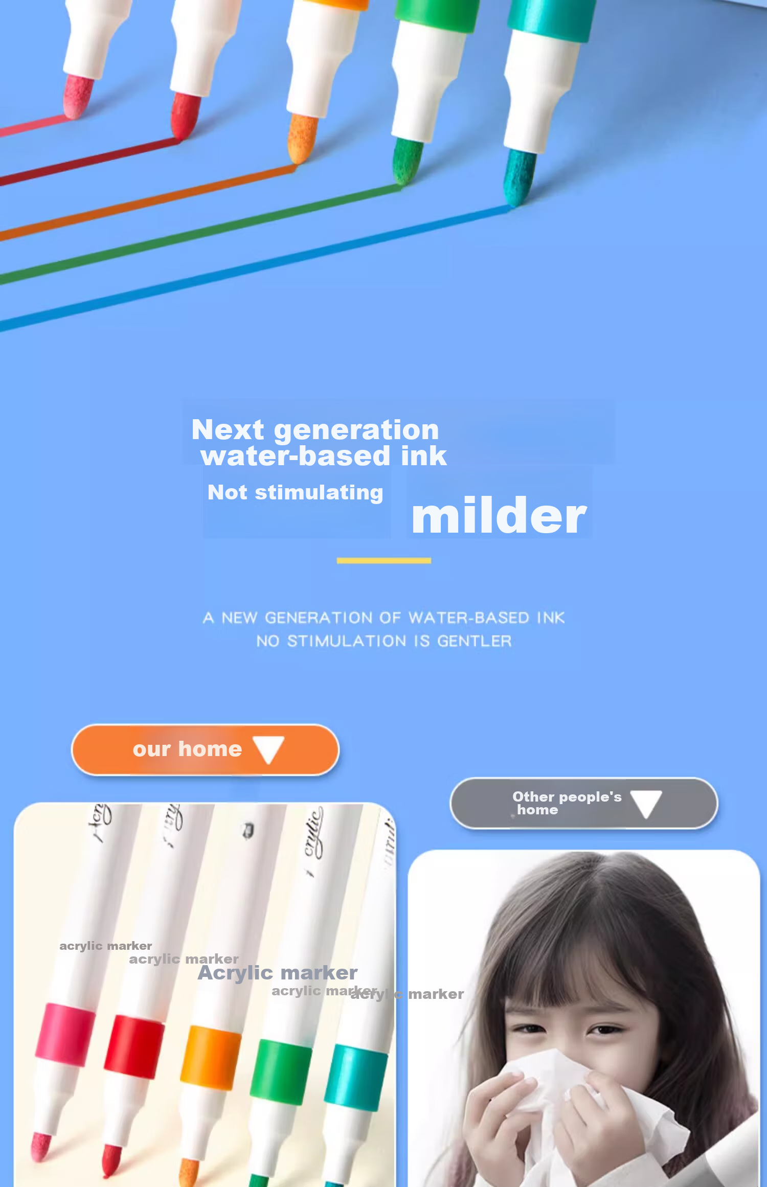 Liupintang Acrylic Markers, Waterproof Non-Translucent Watercolor Pens, Specially Designed for Primary School Students, Soft Tip, Washable, Art Supplies for Students, Kindergarten Children's Drawing Pens, Durable Handles, Acrylic 9