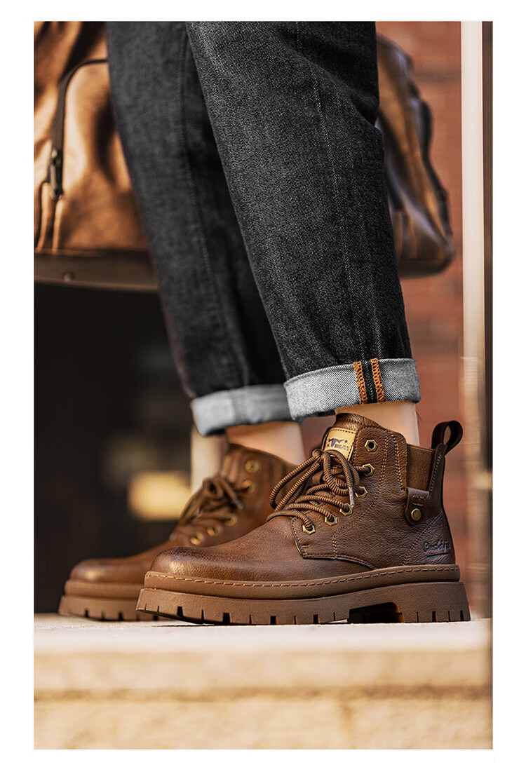 G.N.Shi Jia Men's Martin Boots for Autumn And Winter, Thick-Soled Heightening Retro Distressed Work Boots, Red-Brown, Size 41 (Sneaker Size) 11