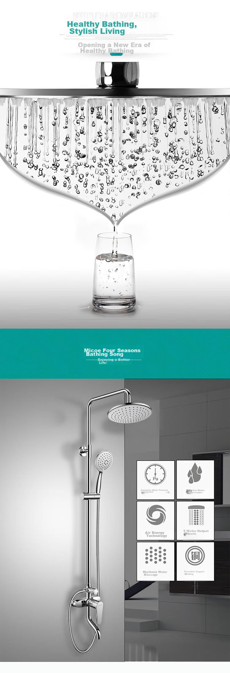 MICOE Shower Set Gun Gray Hot and Cold Shower Set Bathroom Pressurized Shower Head Full Set M-A130 2