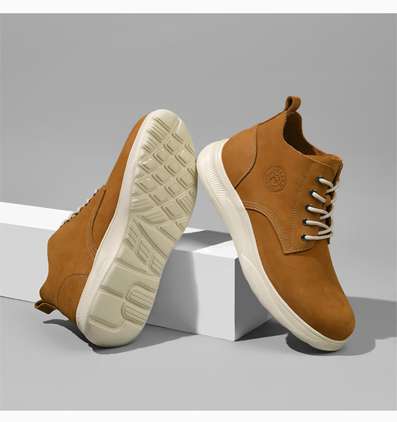 MELLEN British Style Versatile Mid-Top Leather Boots Retro Trendy Boots for Men Thick-Soled MYD67691 Light Brown 37 5