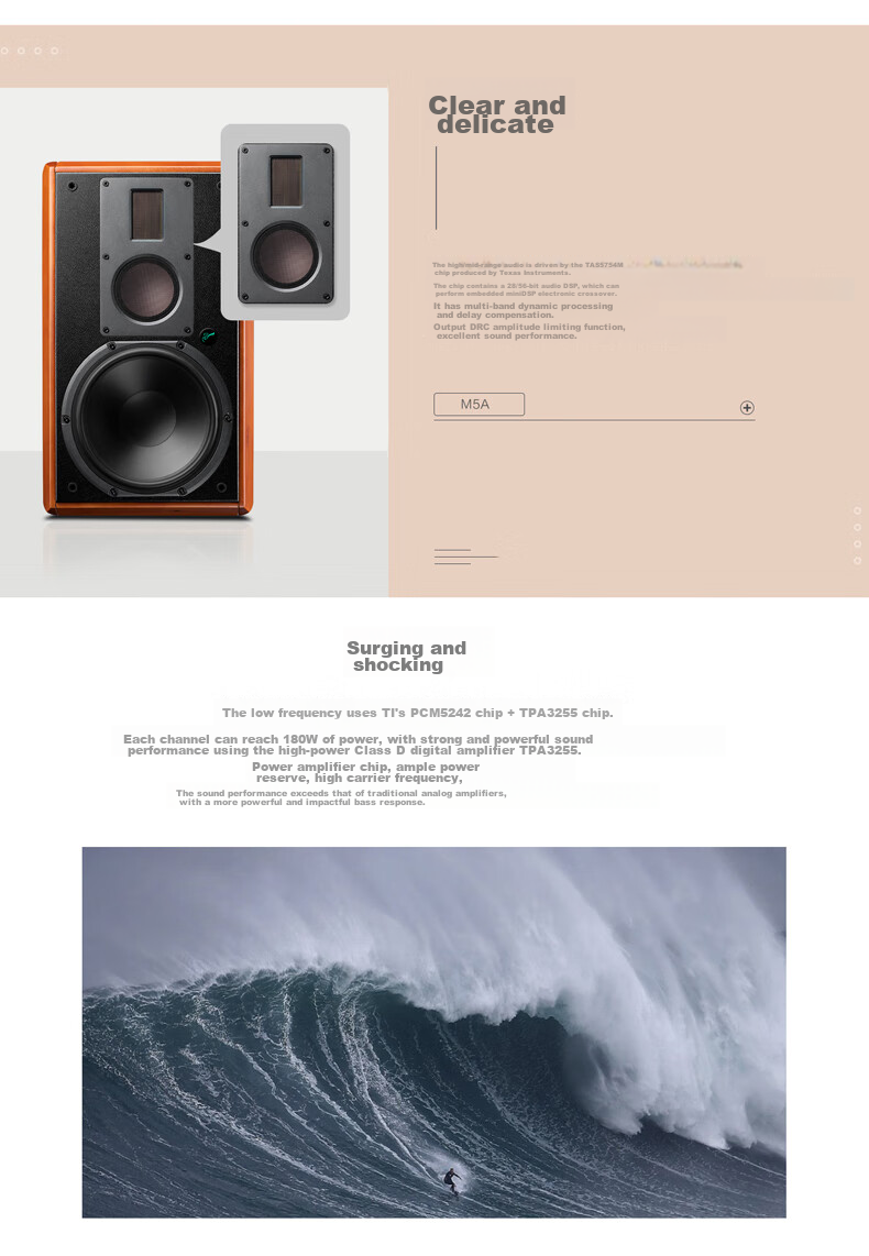HiVi M5A Home Theater 2.0 Speaker, Active WiFi Bluetooth HiFi Bookshelf, Living Room TV Computer Sound System, Flagship-Grade 8-Inch Large Bass Speaker 5