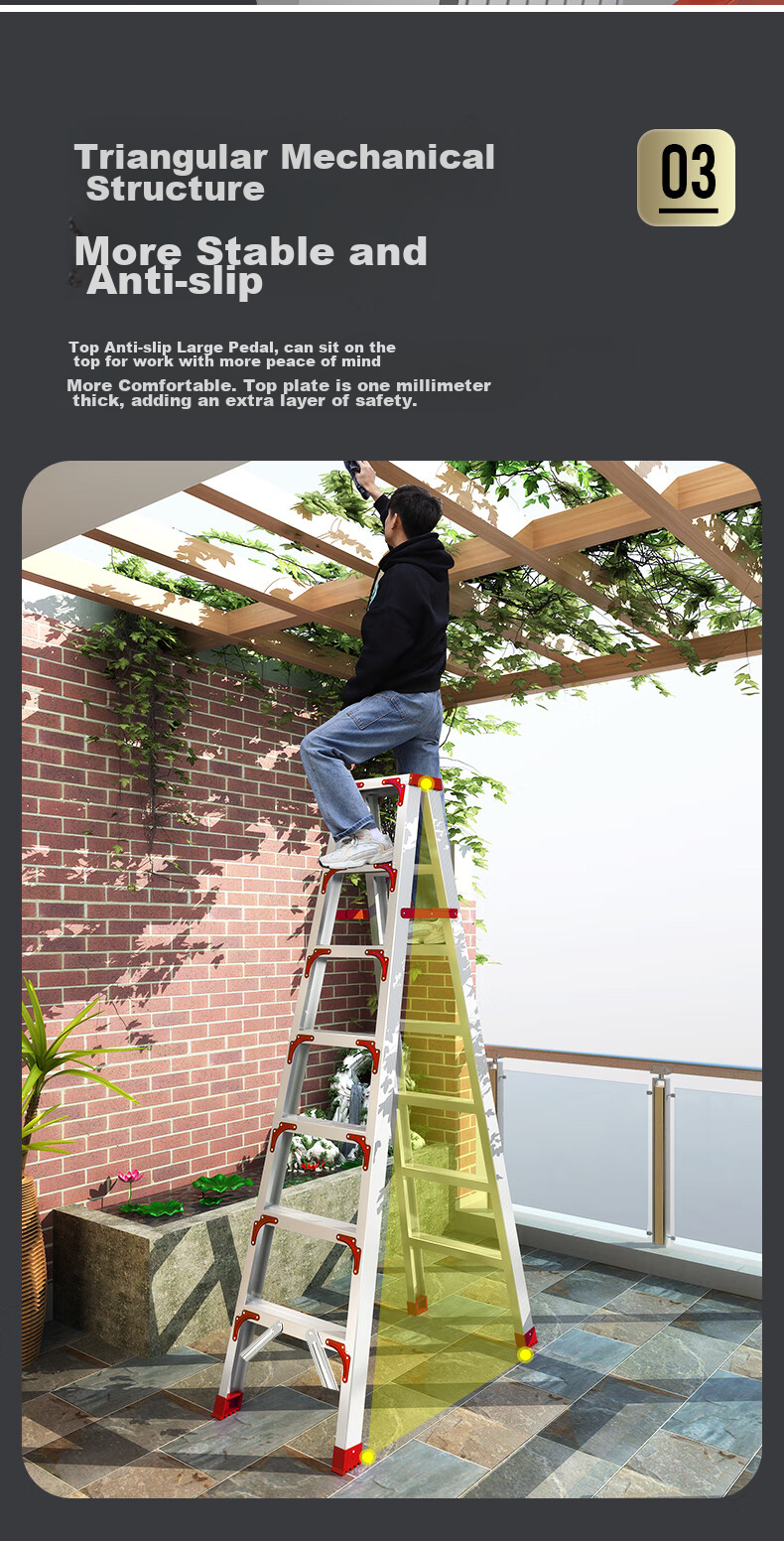 Cenggao Aluminum Alloy Household A-Frame Ladder, Folding Engineering Ladder, Warehouse Industrial Ladder, Red Reinforced And Sturdy Model with 5 Steps 7