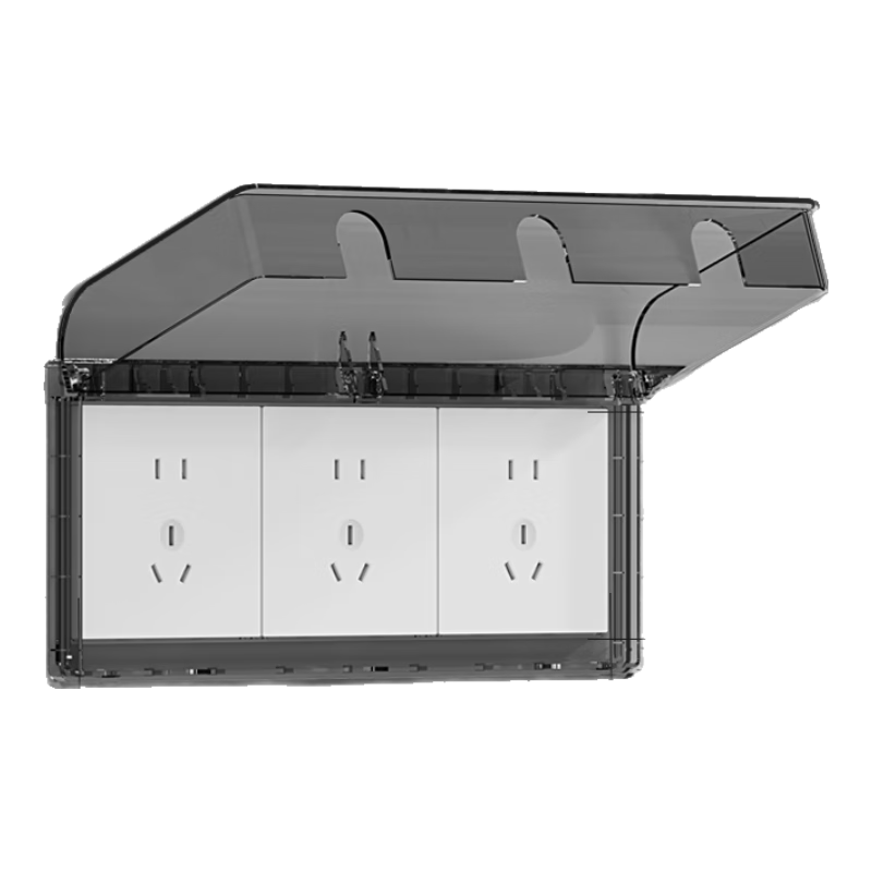 FDD 86-Type Self-Adhesive Raised Socket Waterproof Cover Splash-Proof Box Smart Power Socket Waterproof Box Protective Cover 86-Type Three-Position Universal (Black Transparent)