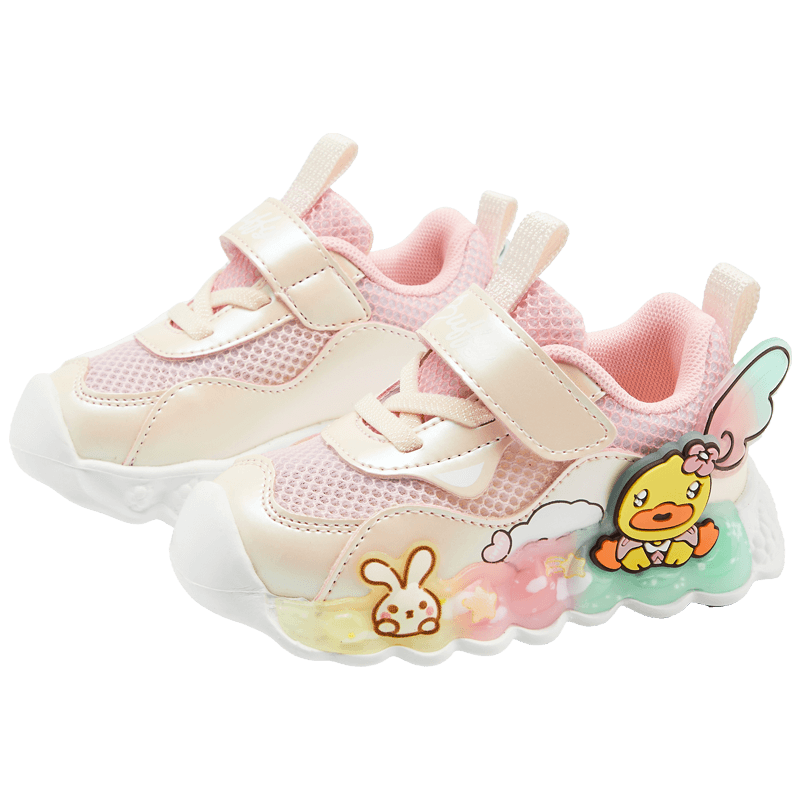B.Duck Children's Shoes for Girls, Light-Up Mesh Shoes with Glowing Lights, Breathable Summer Sneakers, Pink, Size 28