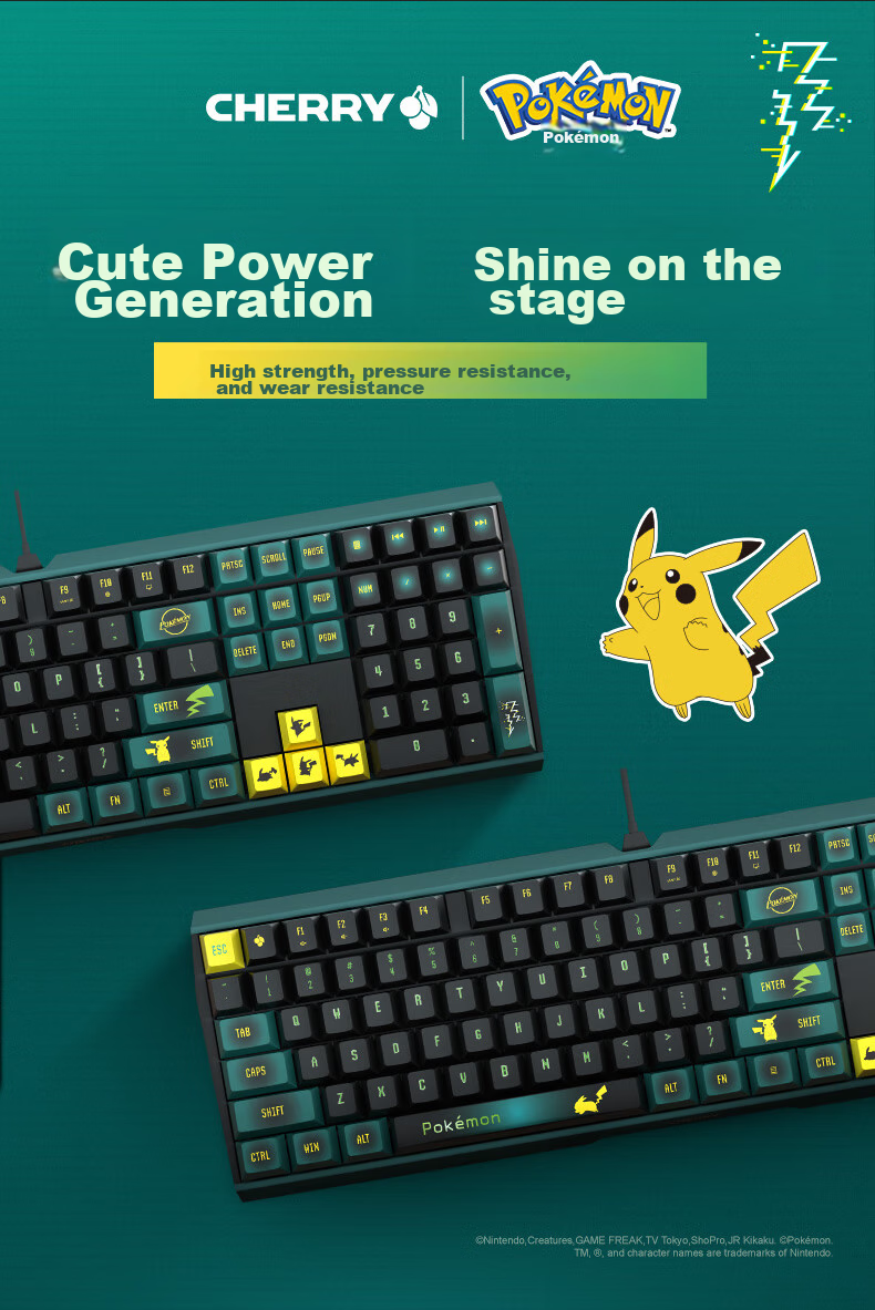 CHERRY MX3.0S Mechanical Keyboard Pikachu IP Collaboration Edition Pokemon Gift Box Wired 108-Key Keyboard with Alloy Shell for Computer, Office, Gaming And E-Sports 3