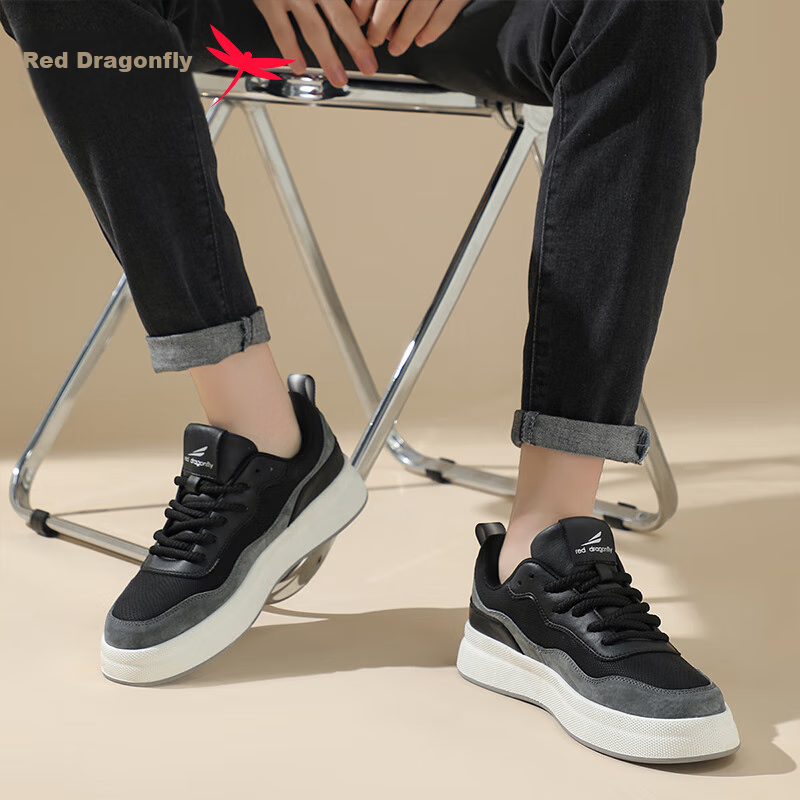 RED DRAGONFLY Men's Shoes, Classic Versatile Thick-Soled Comfortable Sports Casual Shoes Sneakers for Men, WPA33033, Black, Size 44