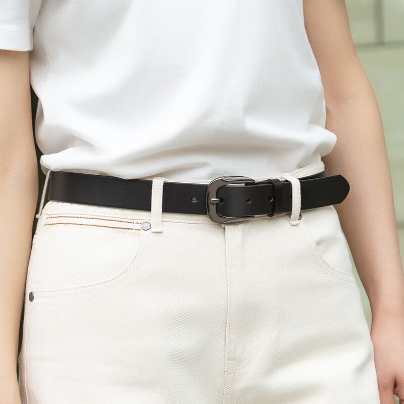 Cattlesboss Women's Belt, Top-Grain Leather, Simple And Versatile, Decorative Accessory for Jeans, 5335, Black, 105cm