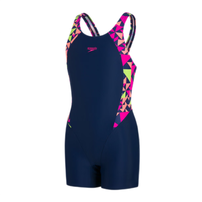 Speedo Children's Swimsuit with Digital Print, Sun Protection, Chlorine Resistance, Quick-Drying One-Piece Swimwear for Girls, Navy Blue/pink, Size 30