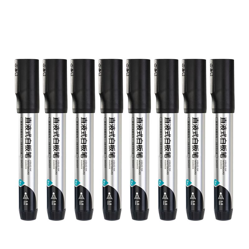 Deli Large Capacity Erasable Whiteboard Markers with Thick Tips, for Office, Teaching, Meetings, And Students, Triple Writing Ink Volume, 8 Pens/Box, SK520 Black