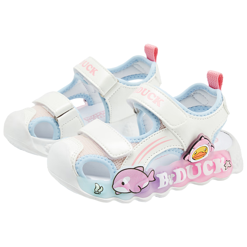 B.Duck Children's Sandals, Boys And Girls Light-Up Shoes, Baby Summer Closed-Toe Sandals, 5018 White And Pink, Size 25