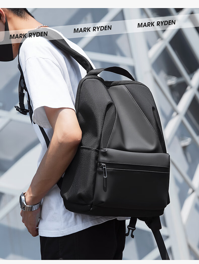 MARK RYDEN Trendy Backpack for Men And Women, Student Schoolbag, Casual Travel Bag, 14-Inch Laptop Bag MR9809 Elegant Black 8