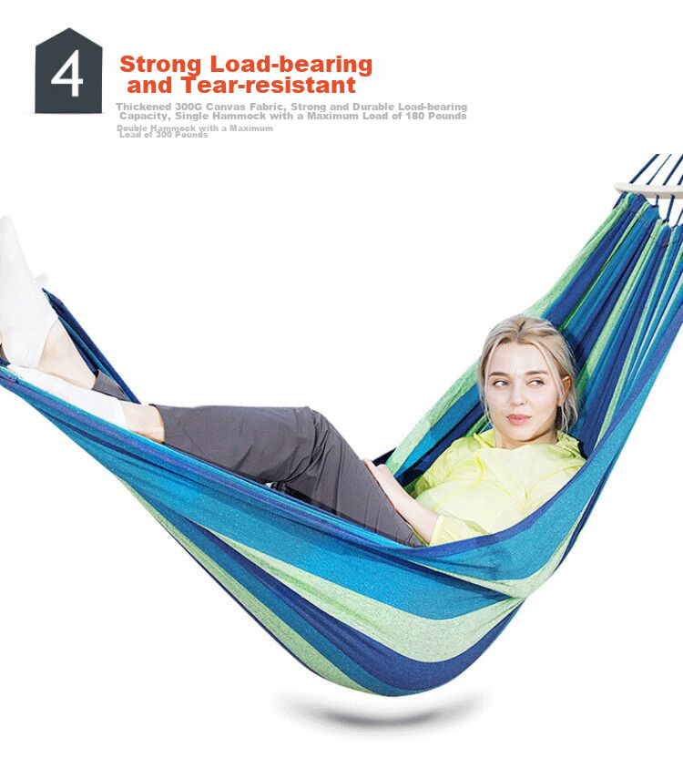 TAN XIAN ZHE Outdoor Camping Leisure Thickened Wide Canvas Hammock, Indoor Curved Wood Anti-Rollover, Single Red Crescent Hammock 6