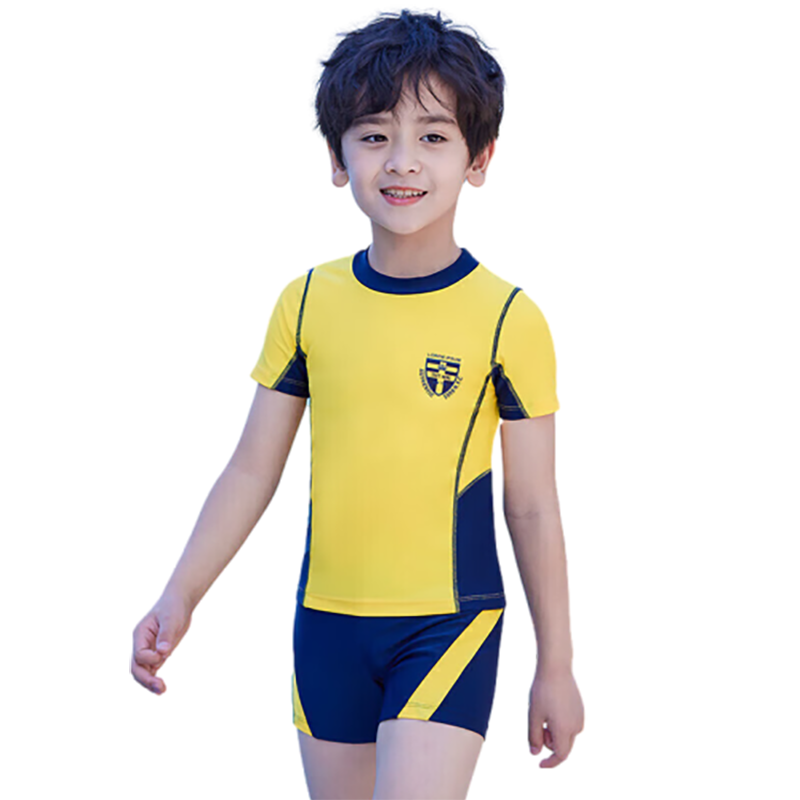 Youyou Children's Swimwear, Boys' Two-Piece Set, Youth Hot Spring Bathing Suit, Baby Swimming Pool Trunks, Four-Piece Set, 32001 Yellow, 2XL