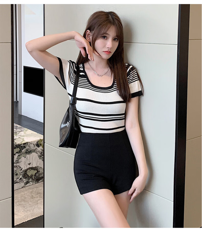 XUEXIMAN Women's Suit Shorts, High-Waisted Casual Pants for Summer Wear, Versatile Slim-Fit A-Line Black Leggings 4