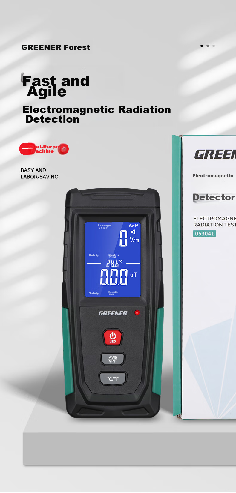 GREENER Electromagnetic Radiation Detector High-Frequency Electromagnetic Wave Radiation Meter Household Radiation Measurement Instrument Detector Magnetic Field Tester 3