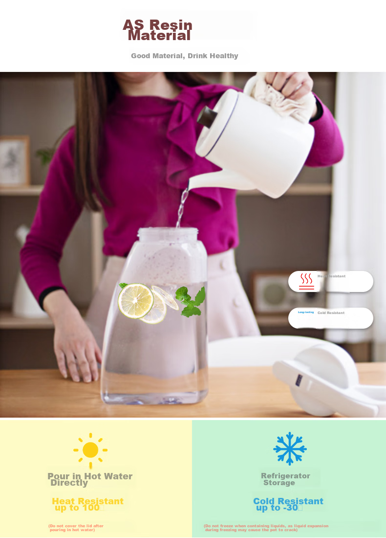 ASVEL Plastic Cold Water Pitcher, Large Capacity, for Brewing Tea, Refrigerator Juice Pitcher, Food-Grade, Heat-Resistant, 3.1L 5